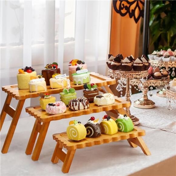 Wooden Foldable Cupcake Tier Stand 3 Tier Cupcake Tower Holder Irregular Edges - Picture 5 of 7